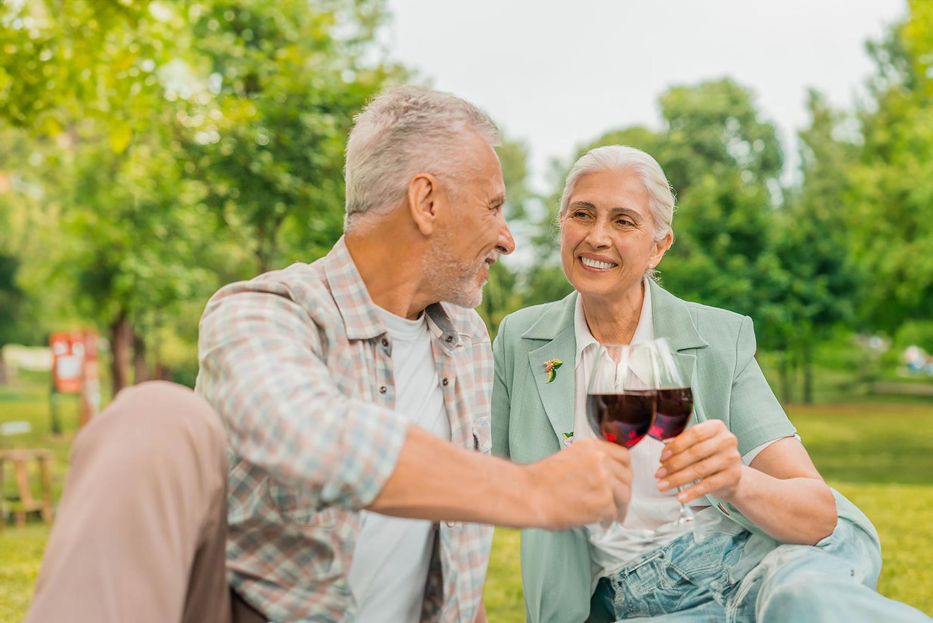 Retired couple enjoying wine at Hometown Community